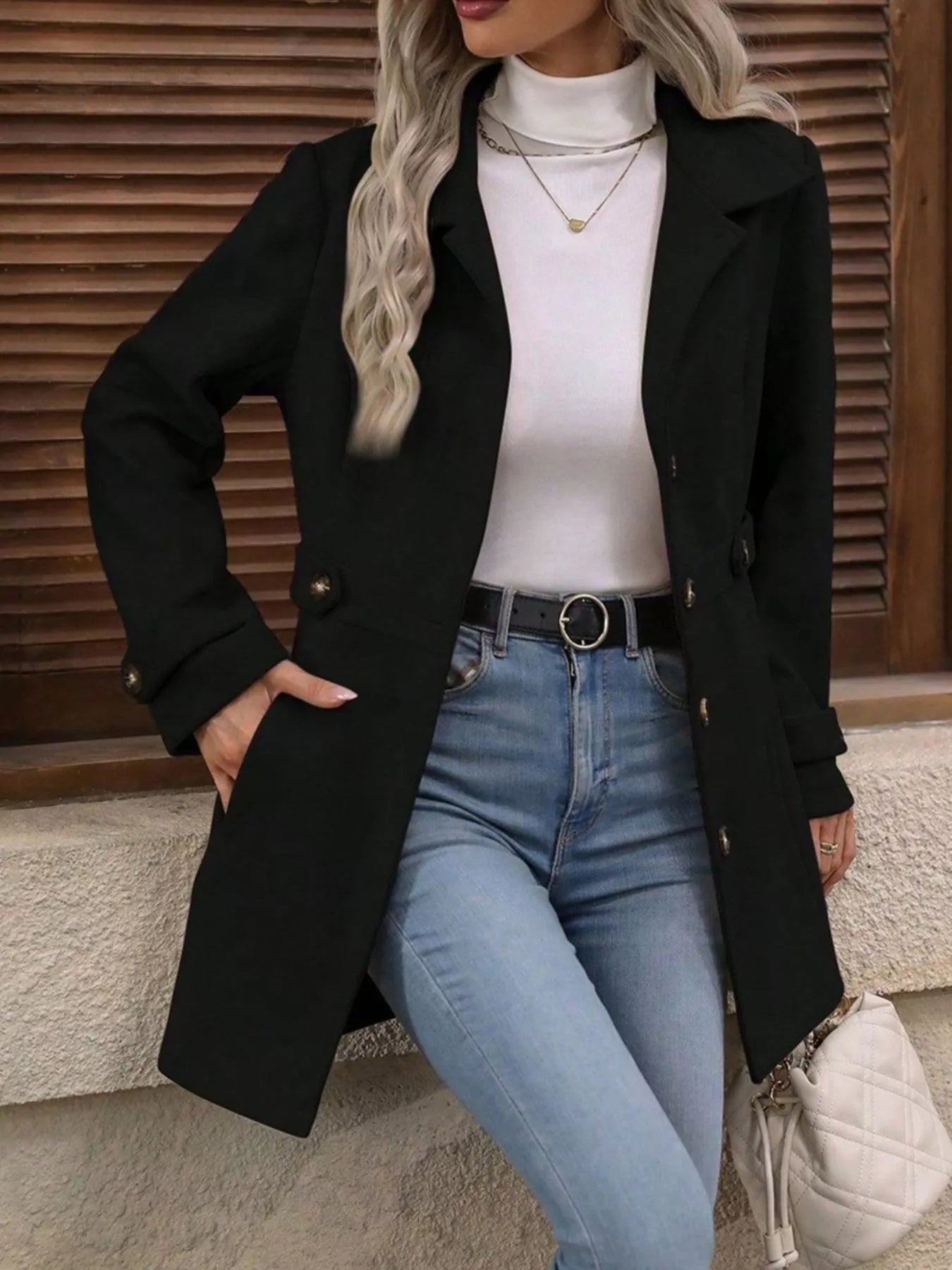 Button Up Long Sleeve Coat  Shop One Place