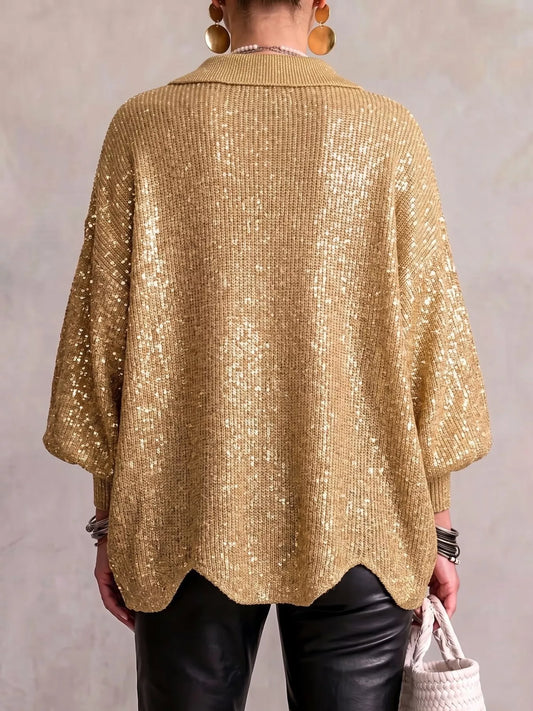 Wavy Hem Collared Knit Cardigan with Metal Buttons Plus Size in Camel, White or Dusty Pink
