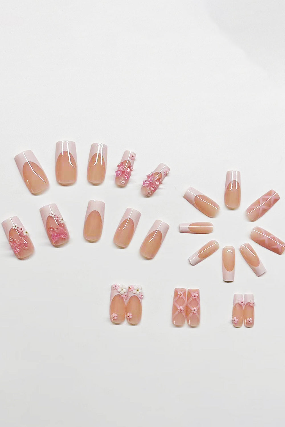 Light Pink Floral Bowknot Nail Sticker Set