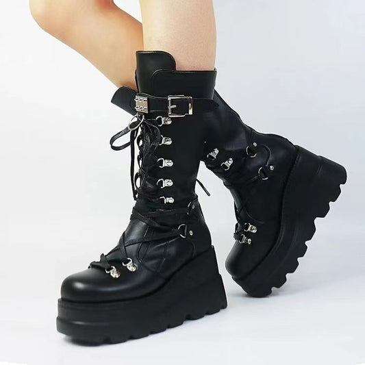 PU Leather Lace Up Wedge Boots  Shop One Place