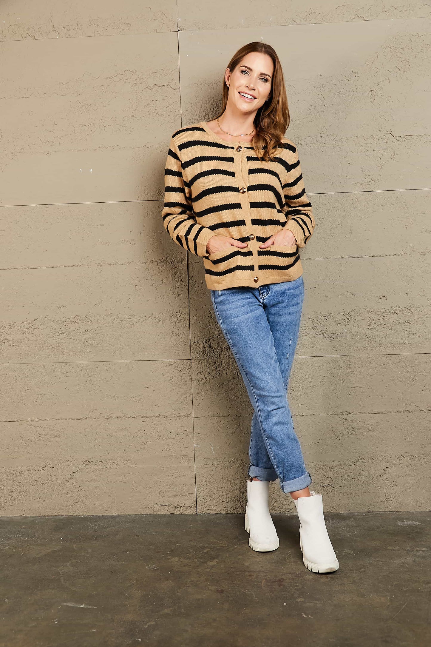 Woven Right Striped Button Front Cardigan  Shop One Place