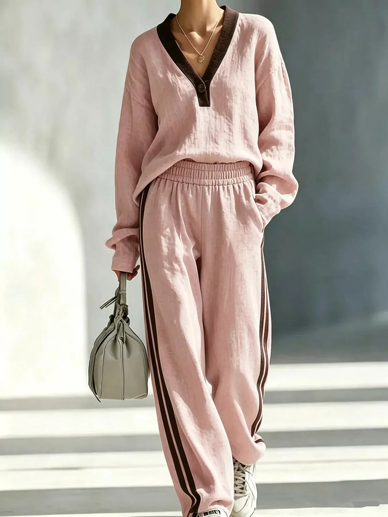 Long Sleeve Top and Side-Striped Joggers Set  Shop One Place