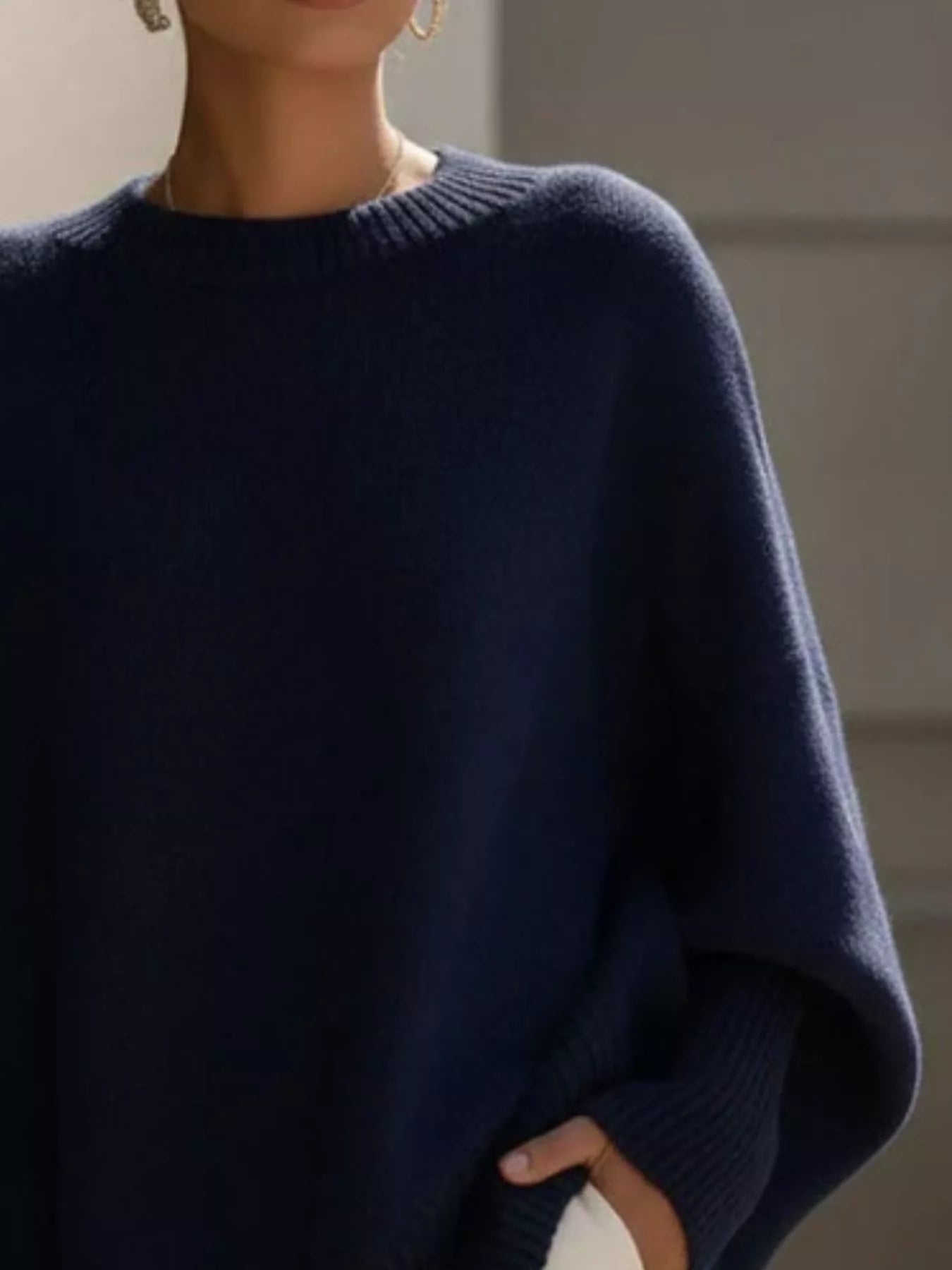 Oversized Batwing Sleeve Round Neck Sweater  Shop One Place