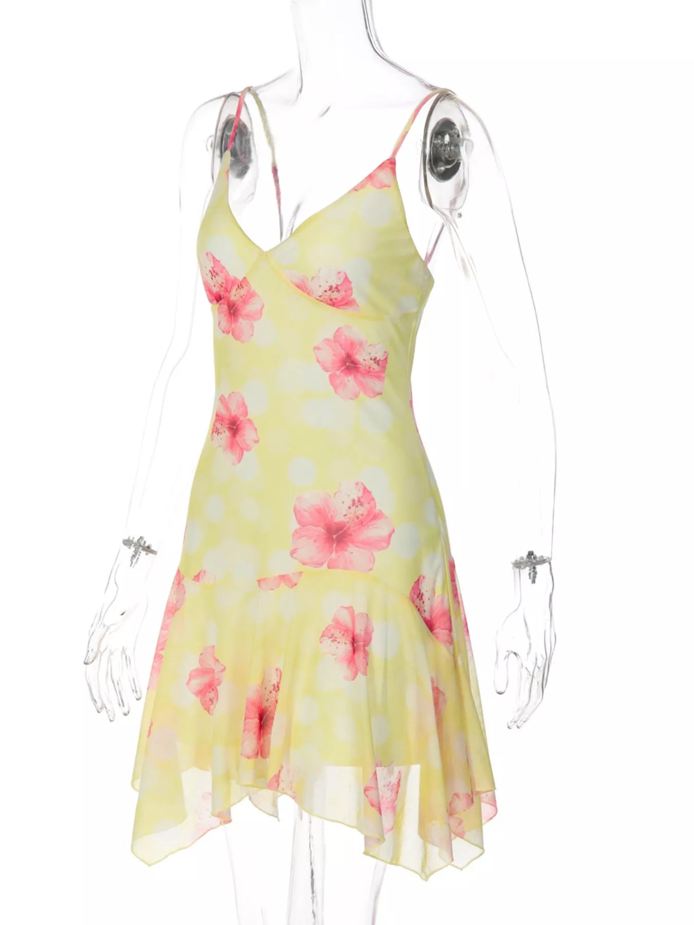 Sheer Floral Print Sleeveless Asymmetrical Mini Dress  Shop One Place