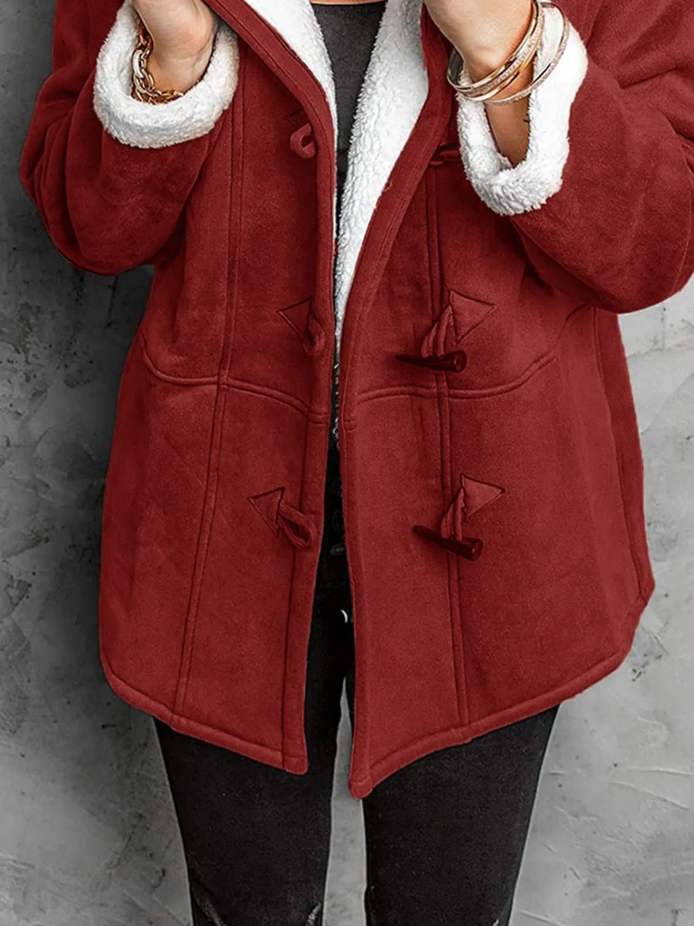 Full Size Cozy Sherpa Lined Toggle Coat with Hood Plus Size  Shop One Place