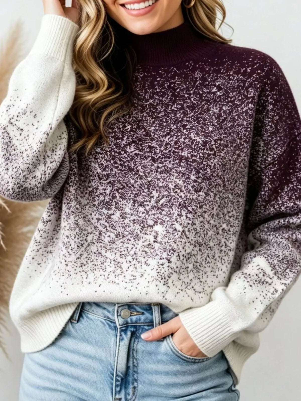 Gradient Turtleneck Long Sleeve Sweater in Black, Purple or Green