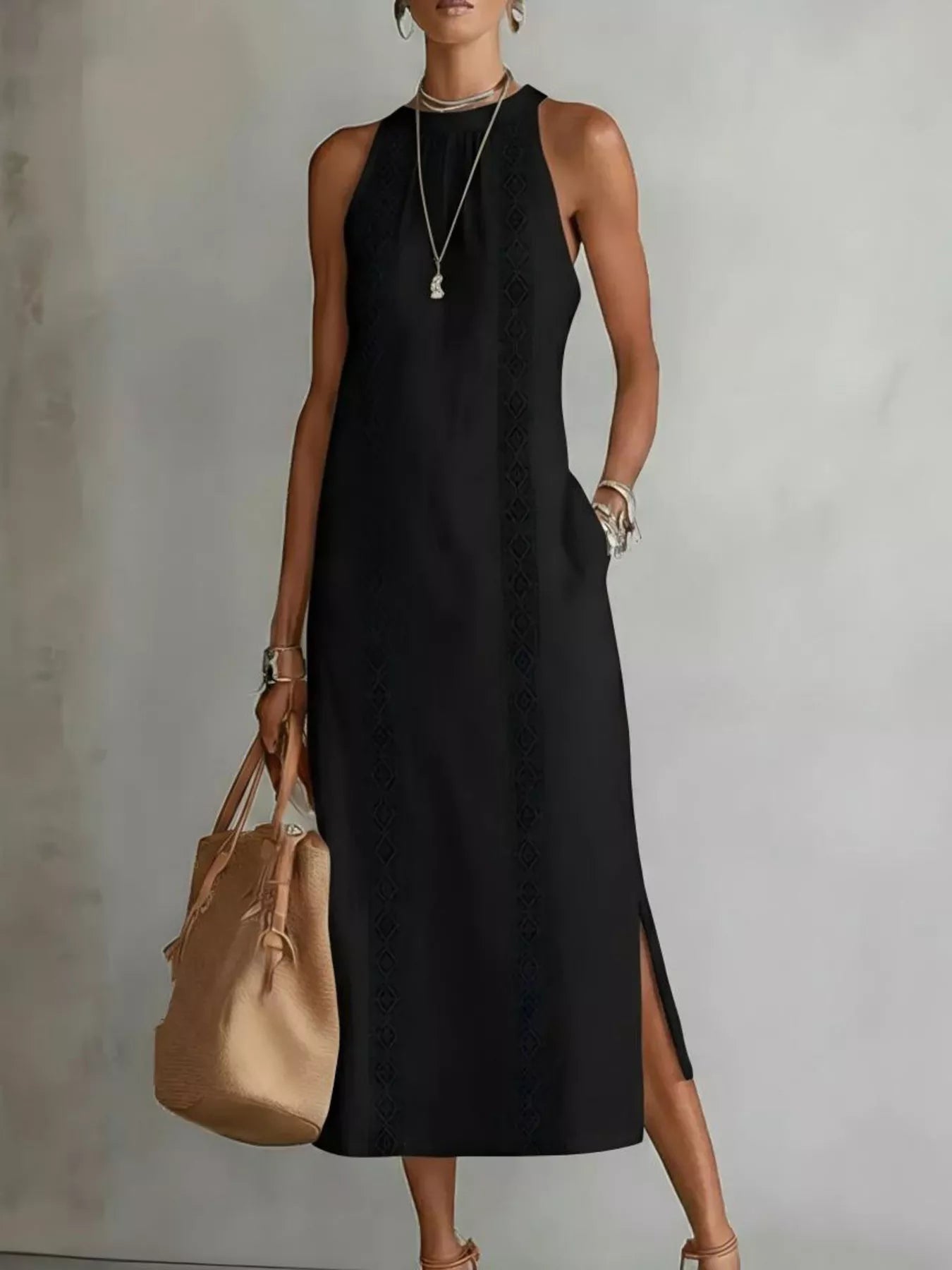 Full Size Side Slit Sleeveless Midi Dress Plus Size  Shop One Place