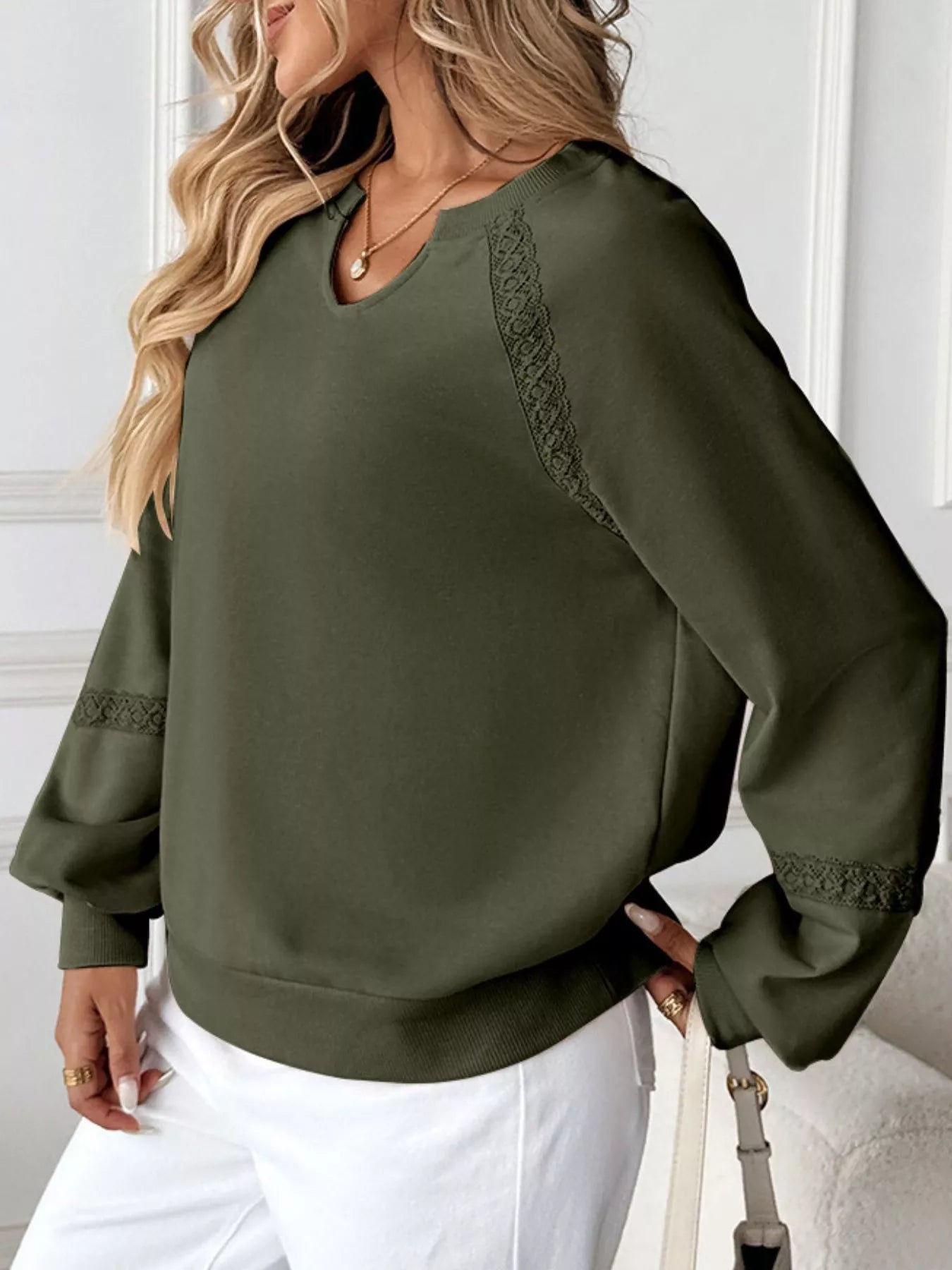 Notched Raglan Sleeve Sweatshirt  Shop One Place