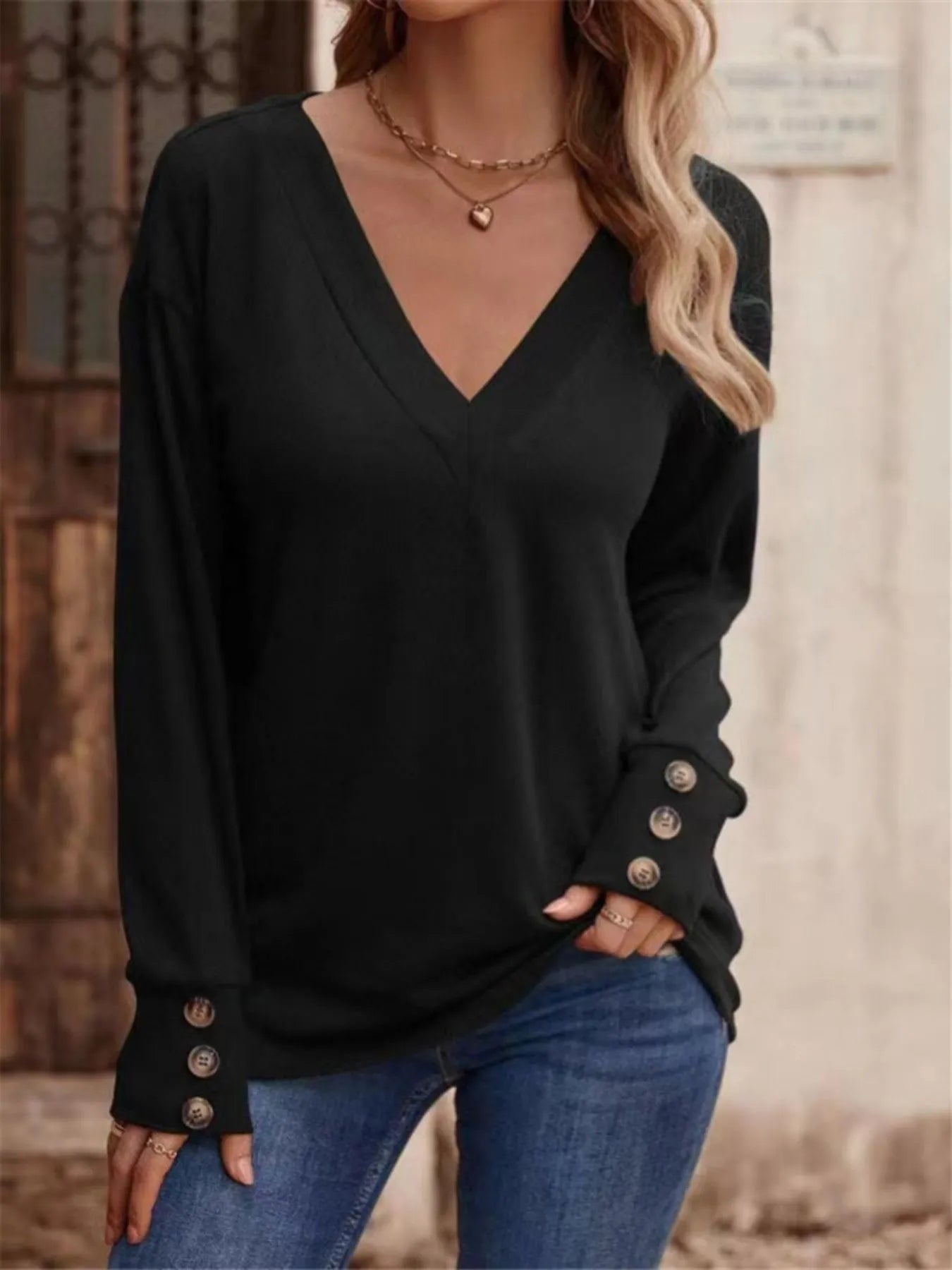 V-Neck Long Sleeve T-Shirt  Shop One Place