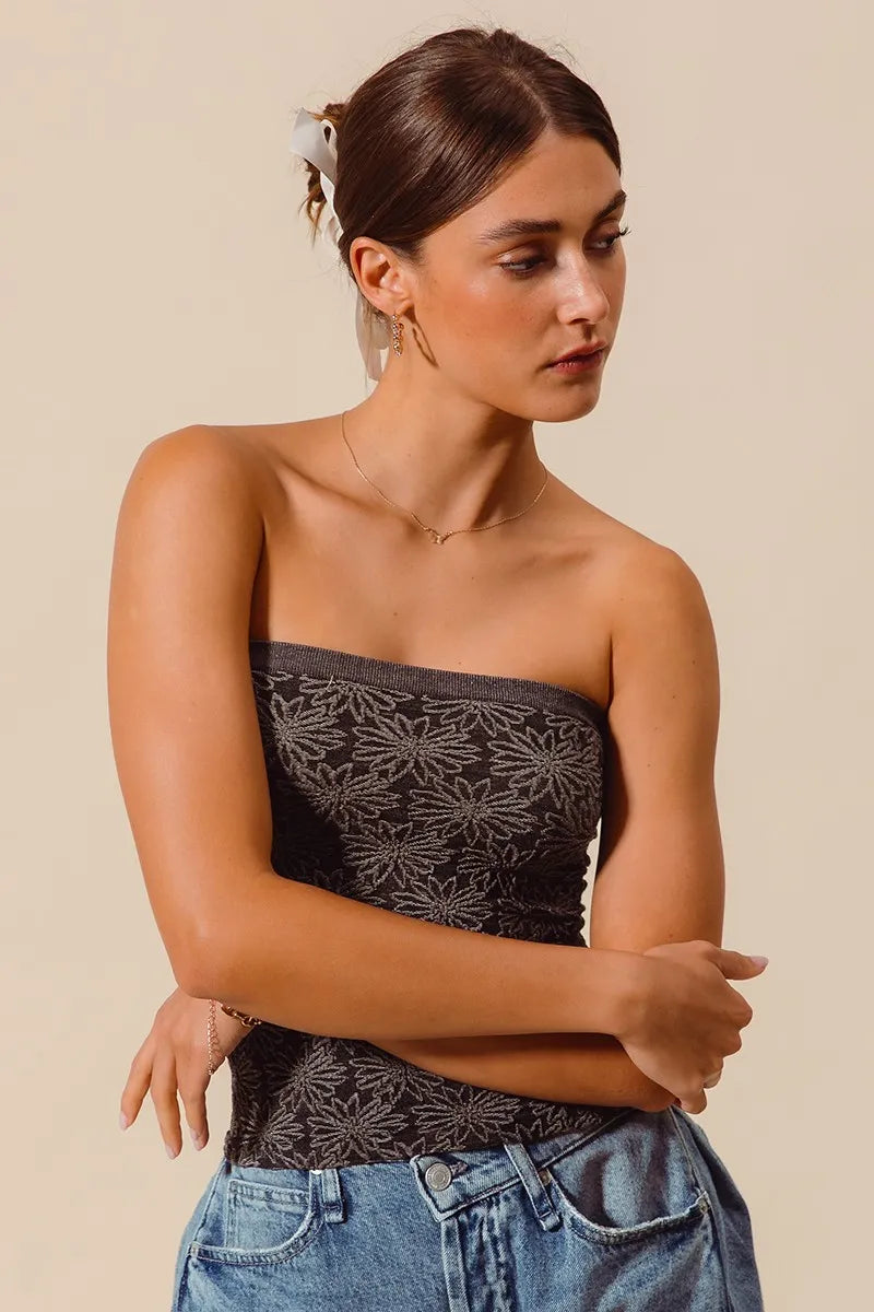 SO ME Jacquard Floral Two Tone Seamless Tube Top  Shop One Place