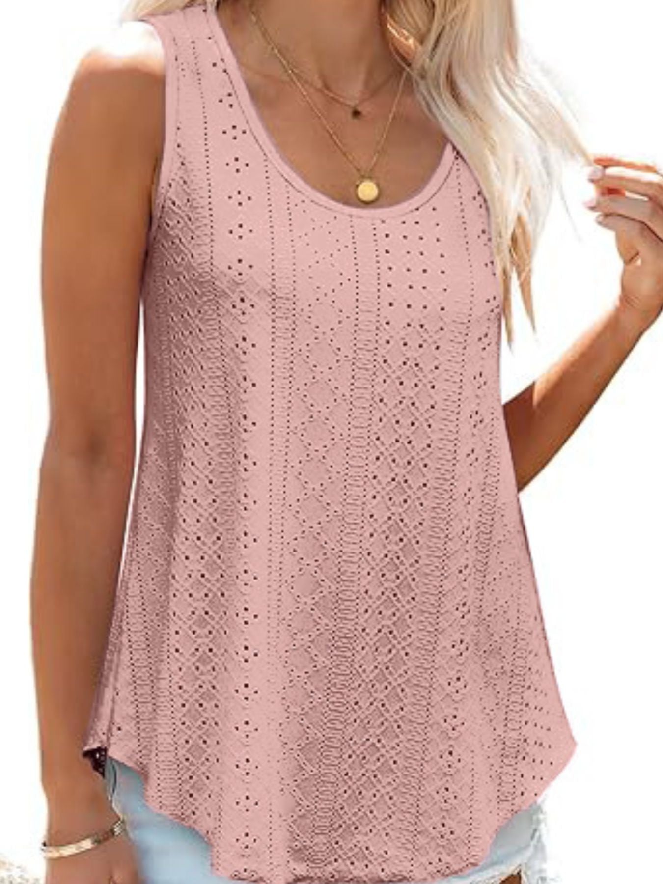 Eyelet Scoop Neck Tank  Shop One Place