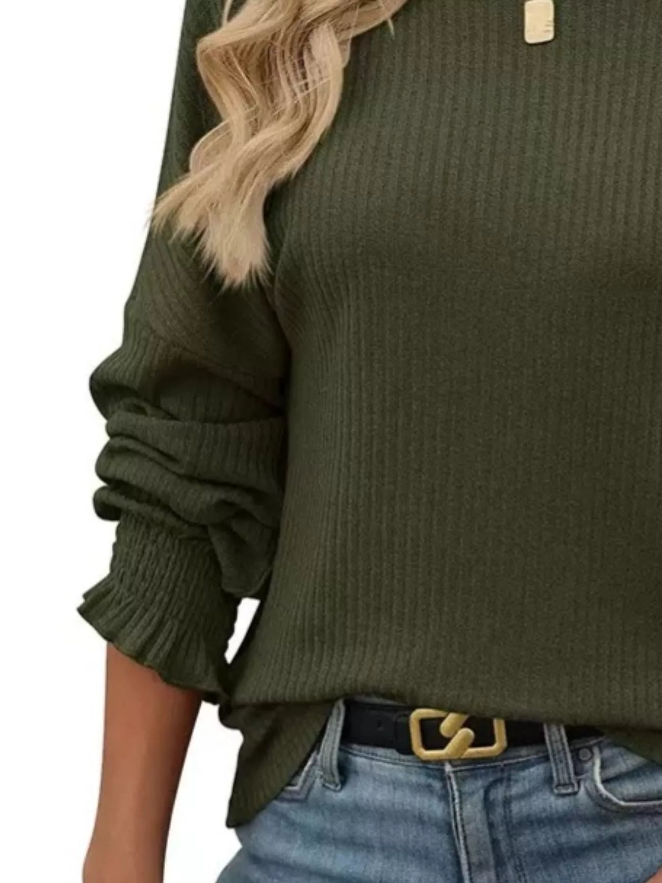 Ribbed Knit Long Sleeve T-Shirt  Shop One Place