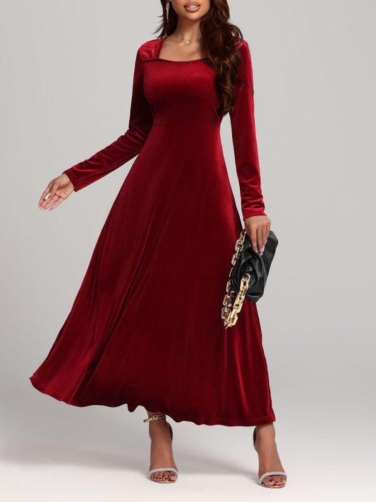 Square Neck Long Sleeve Velvet Dress  Shop One Place