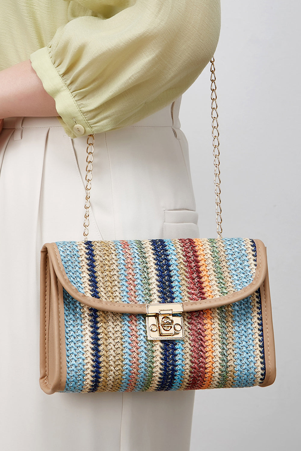 Wholesale Iceland Blue Striped Crochet Flapped Single Shoulder Bag