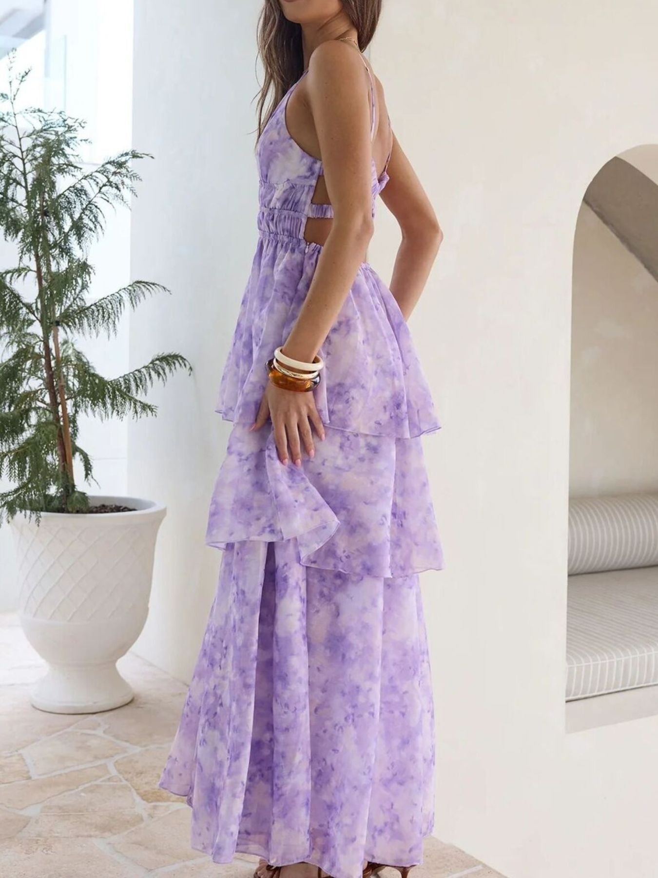 Tie-Dye Ruffled Layered Maxi Dress  Shop One Place