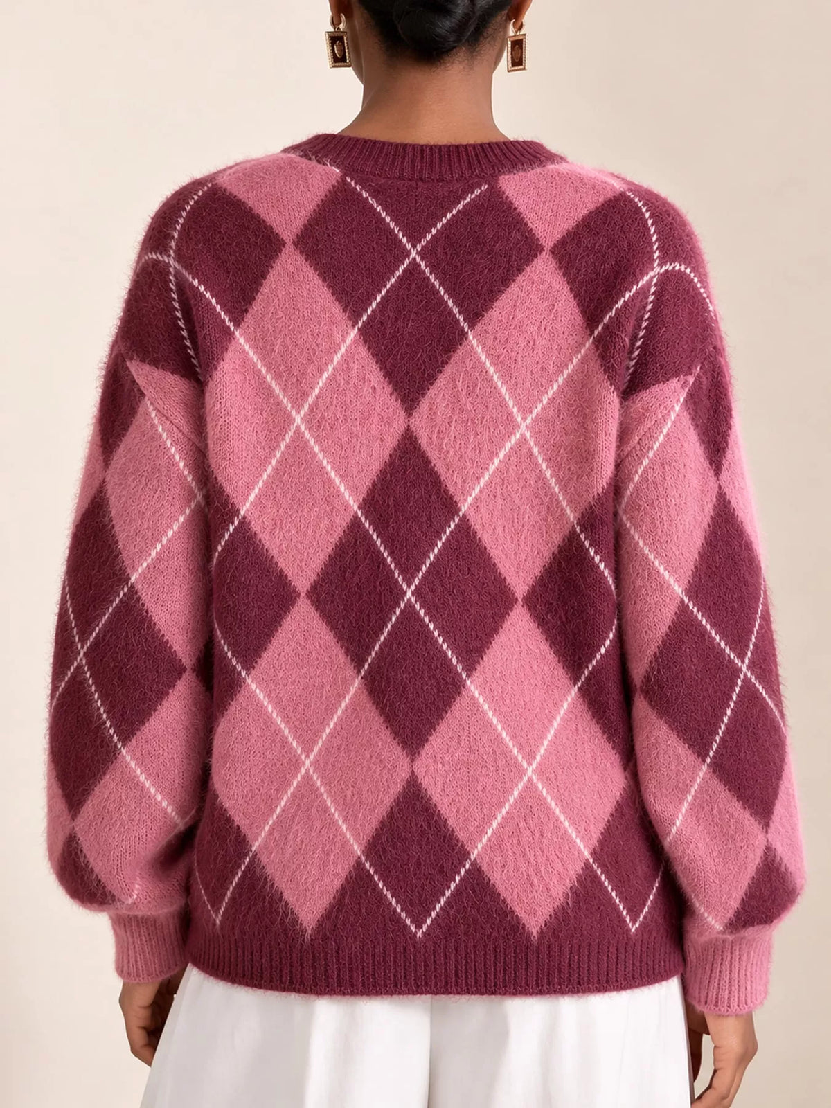 Women's Argyle Fuzzy Knit Sweater – view 12