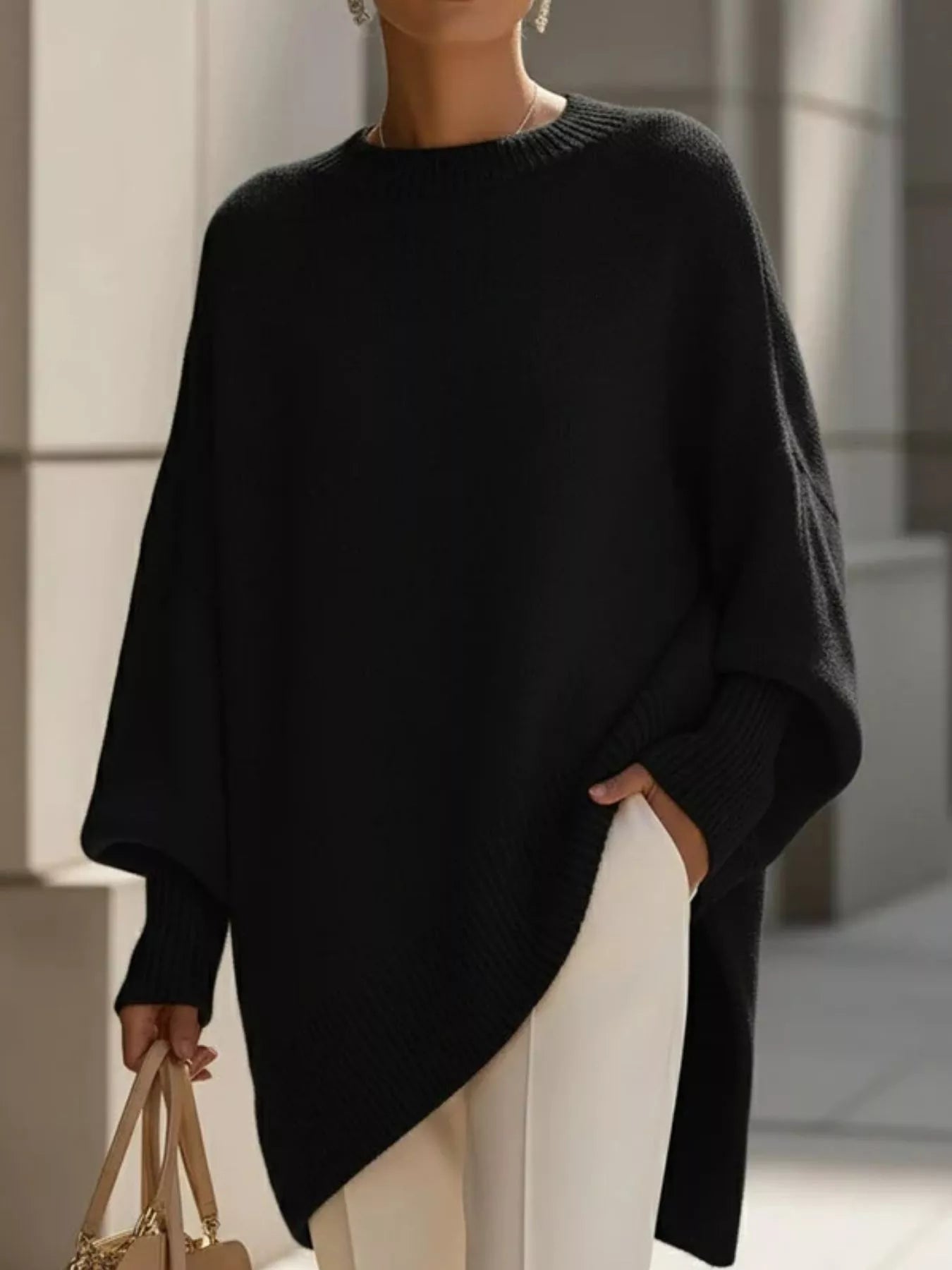 Oversized Batwing Sleeve Round Neck Sweater  Shop One Place