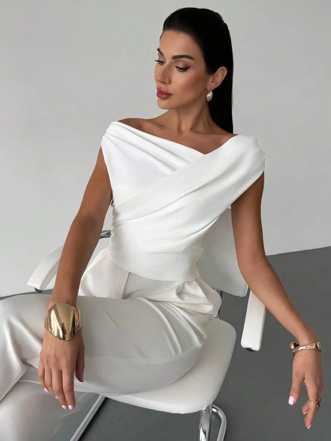 Asymmetrical Ruched Short Sleeve Top  Shop One Place