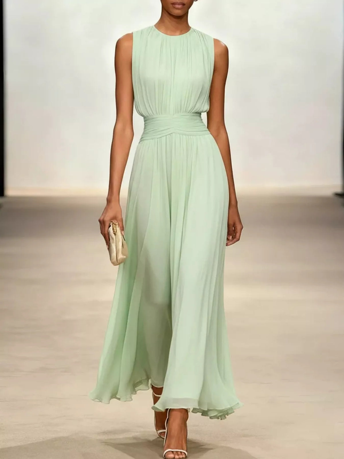 Women's Sleeveless Ruched Chiffon Maxi Dress – view 10