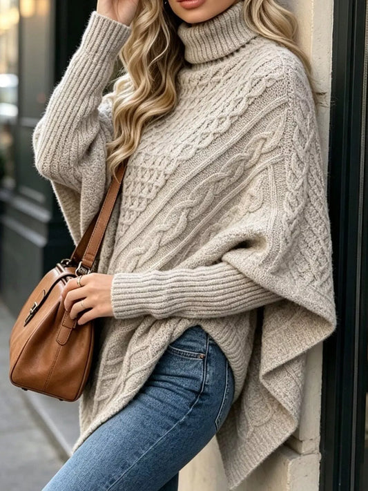 Women's Oversized Turtleneck Cable Knit Sweater – view 2