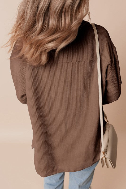 Solid Corduroy Button-Up Pocketed Shacket  Shop One Place