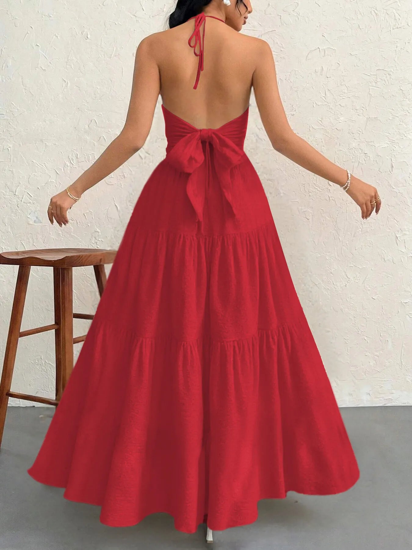 Halter Neck Tiered Maxi Dress  Shop One Place