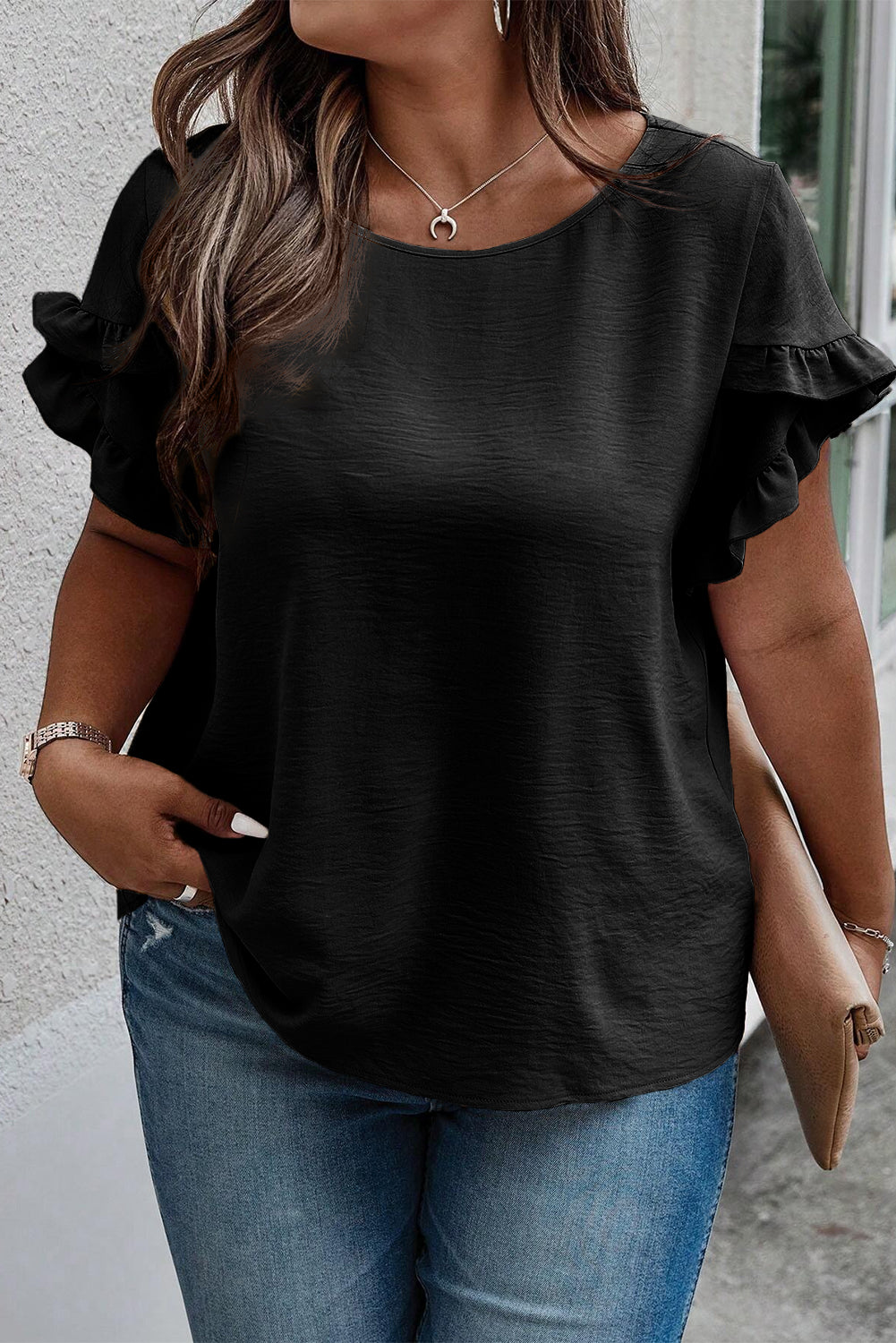 Black Ruffled Short Sleeve Plus Size Top  Shop One Place
