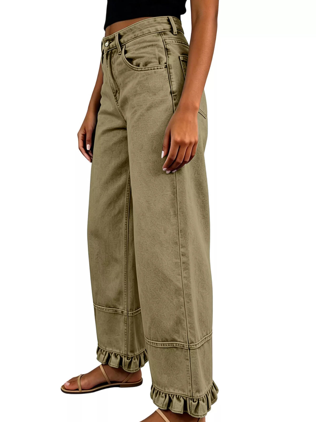 Full Size High-Waisted Wide-Leg Ruffled Hem Jeans Plus Size  Shop One Place