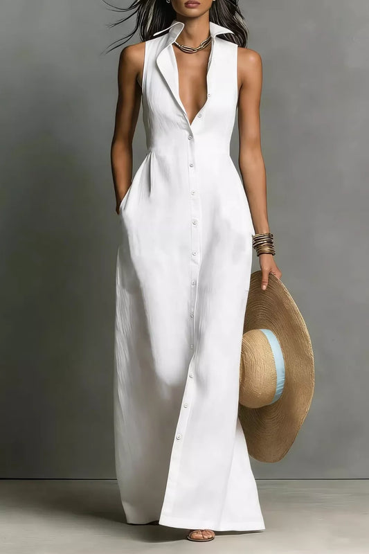 Sleeveless Button-Down Maxi Dress  Shop One Place