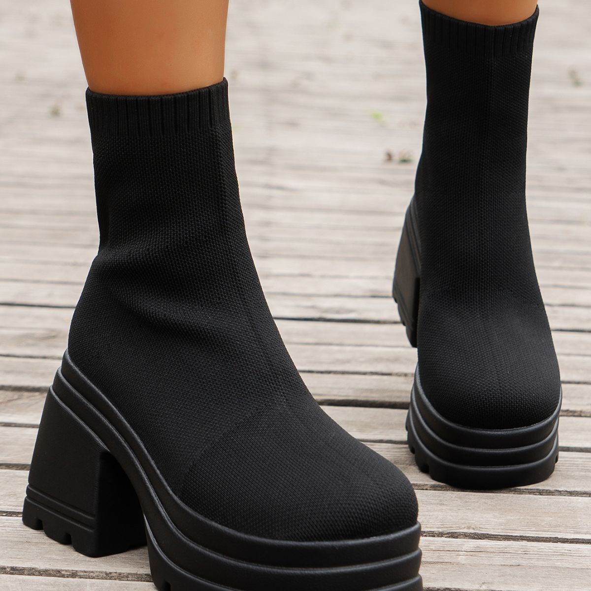 Round Toe Block Heel Platform Boots  Shop One Place