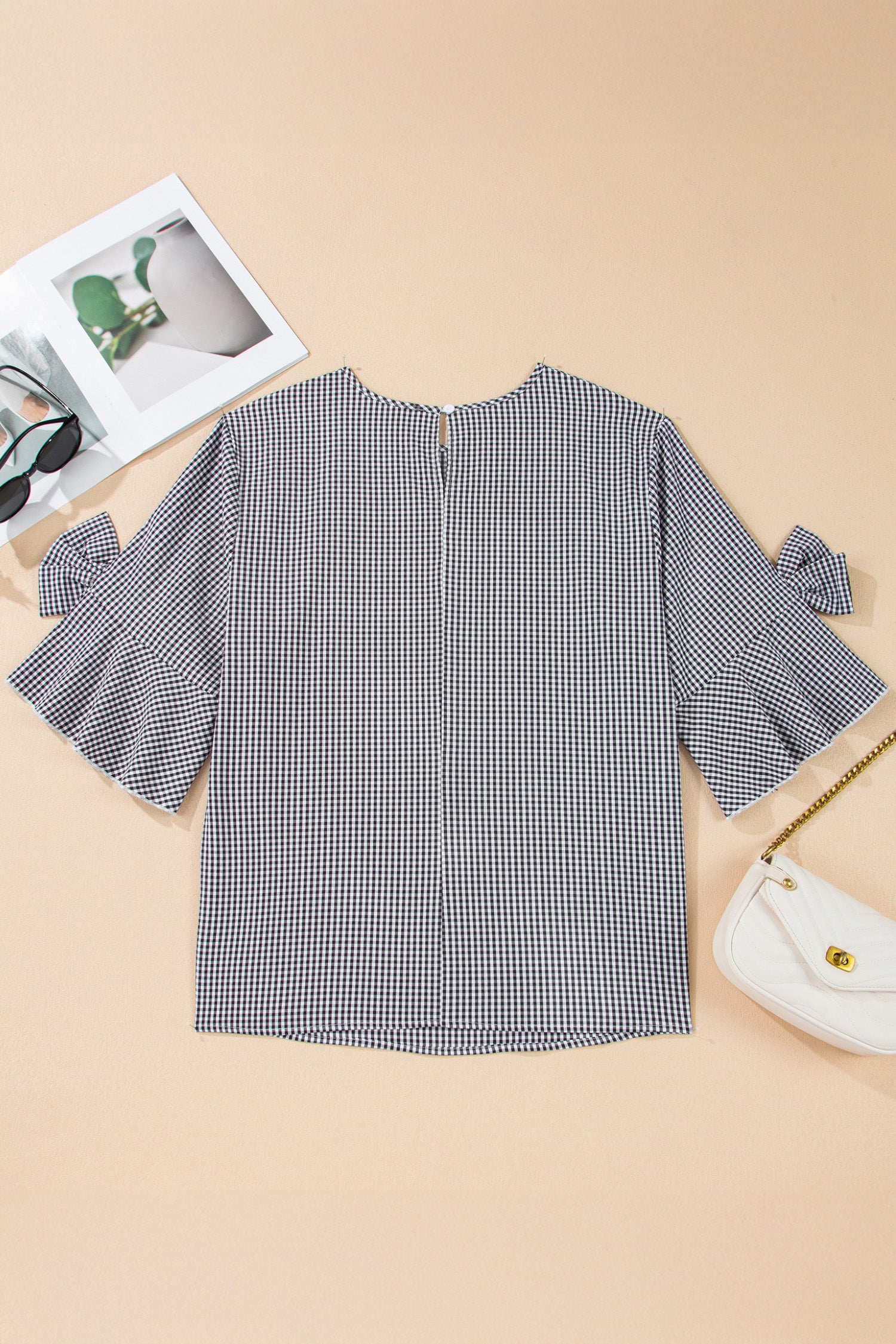 Black Plus Size Plaid Bow Decor Bell Sleeve Round Neck Jumper  Shop One Place