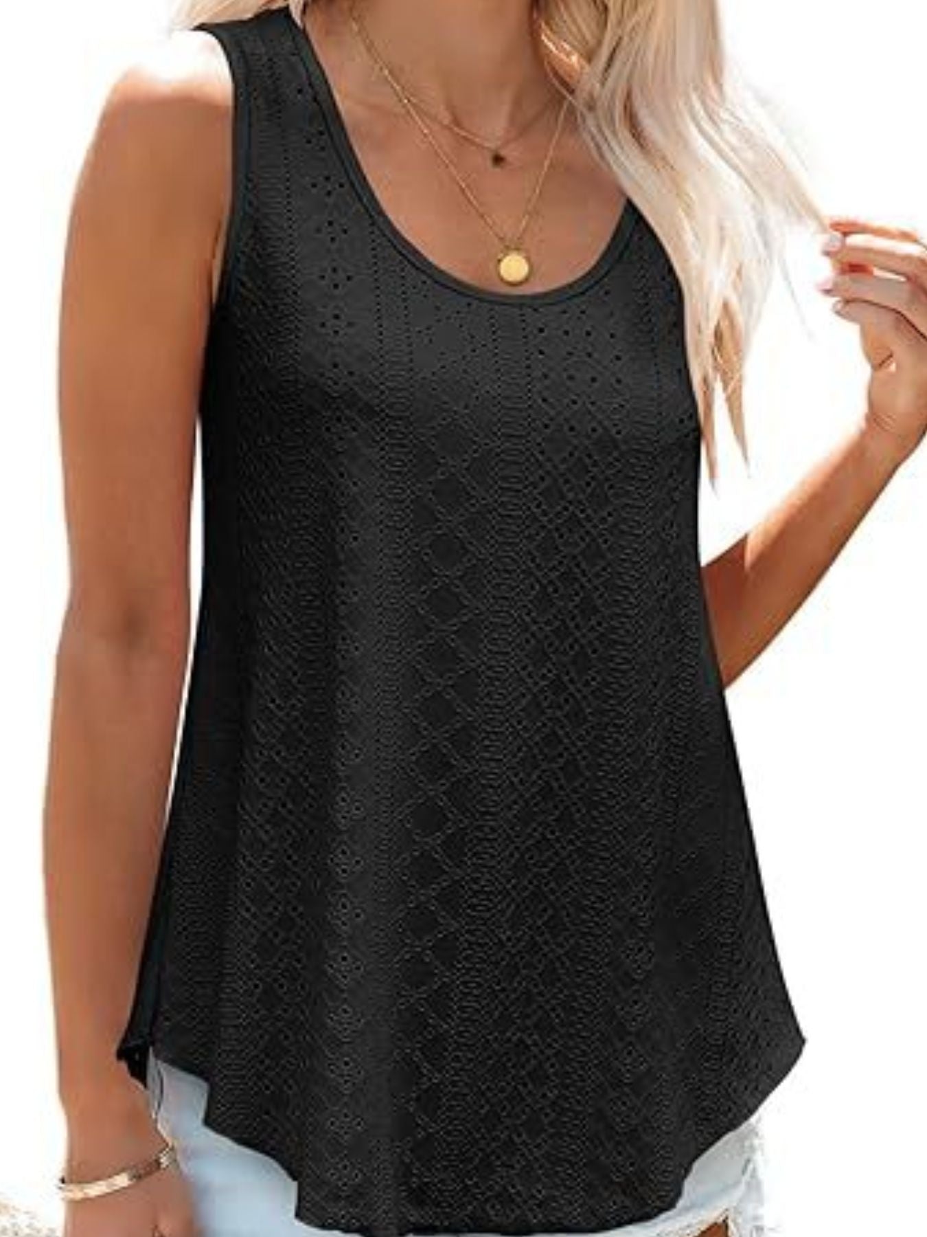 Eyelet Scoop Neck Tank  Shop One Place