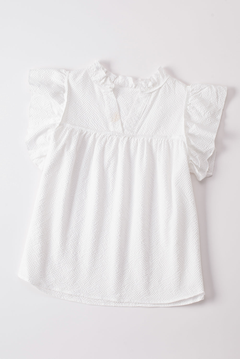 White Basic Textured Tiered Ruffle Sleeve Blouse for Women