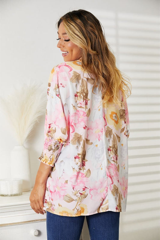 Double Take Floral Round Neck Three-Quarter Sleeve Top  Shop One Place