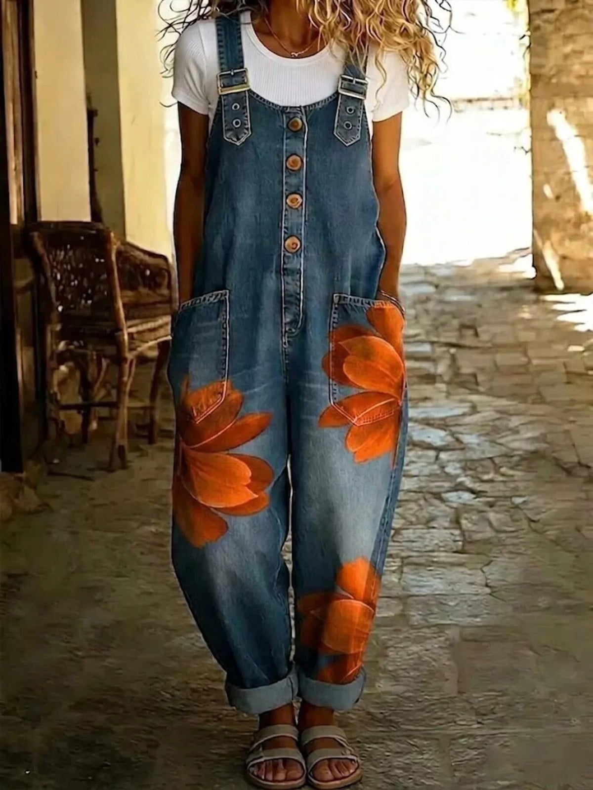 Women's Floral Print Button-Front Overalls – view 7