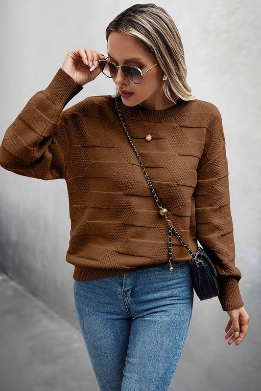 Solid Round Neck Knit Loose Long Sleeves Sweater  Shop One Place