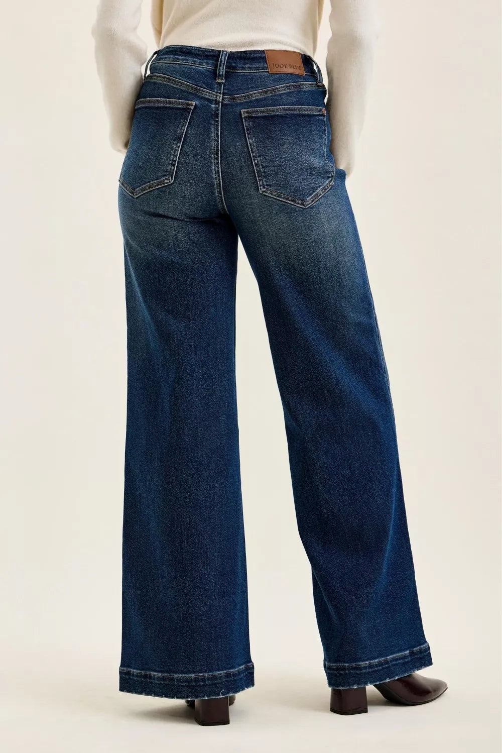 Judy Blue High Waist "lux" Retro Wide Jeans with Front Patch Tab Closure Dk Fade Indigo  Shop One Place