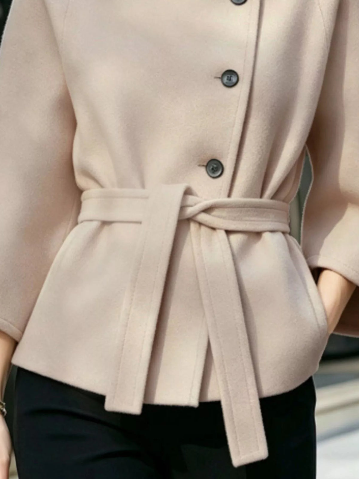 Button Down Cape Coat with Belted Waist  Shop One Place