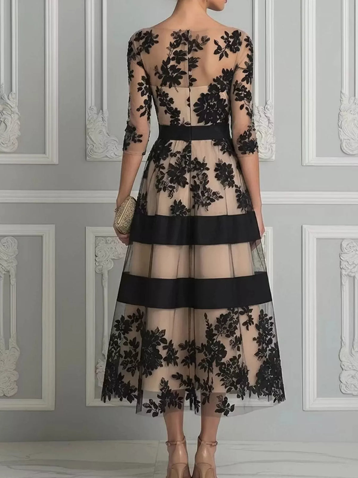 Women's Floral Tulle A-Line Midi Dress – view 3