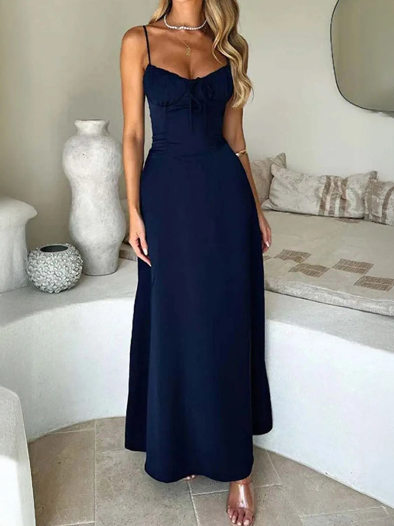 Lace-Up Solid Cami Dress  Shop One Place