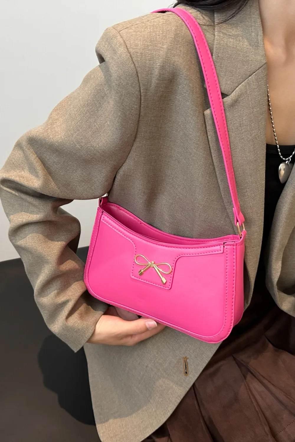 Bow Trim PU Leather Shoulder Bag  Shop One Place