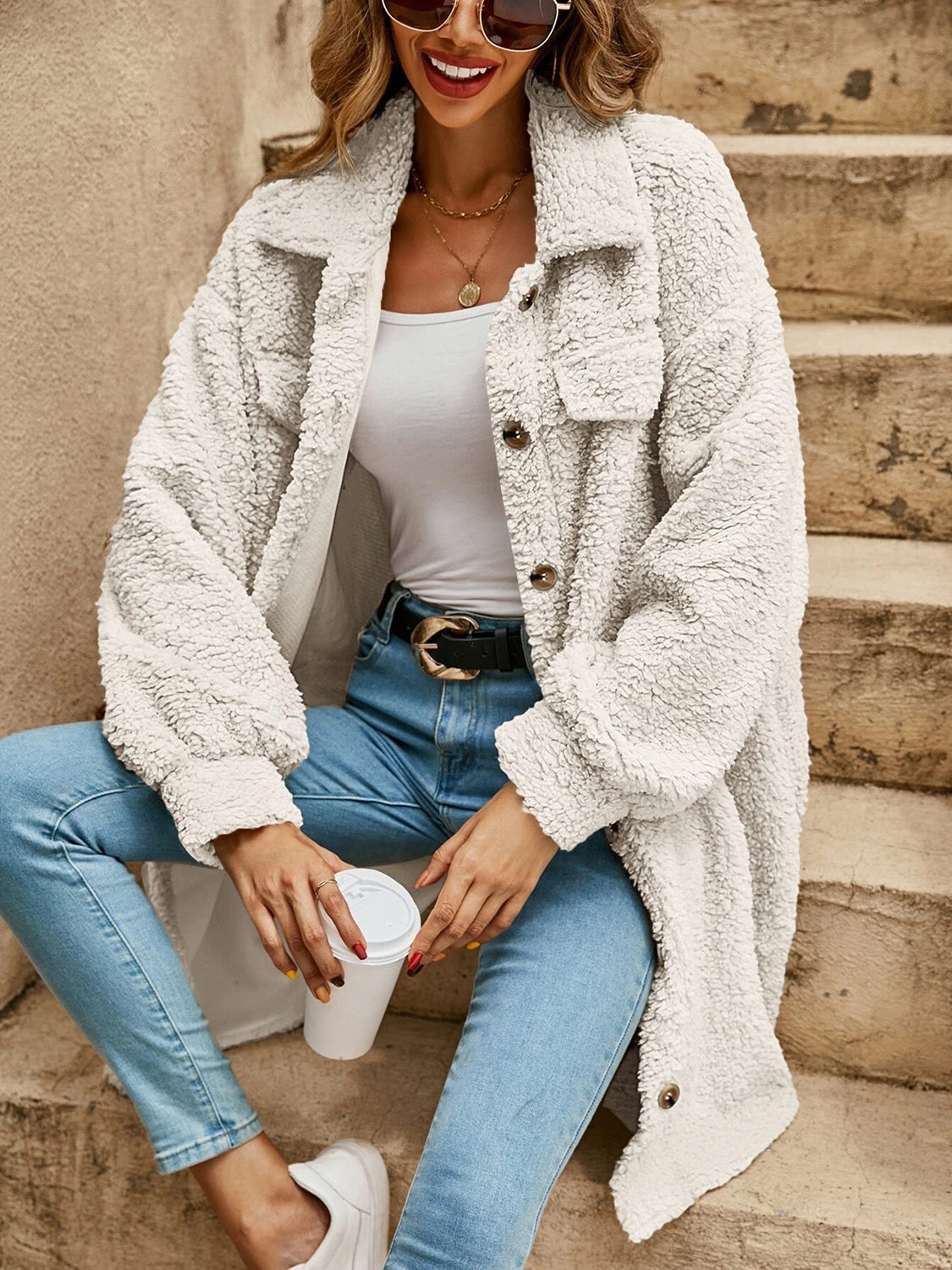 Collared Button Down Coat  Shop One Place