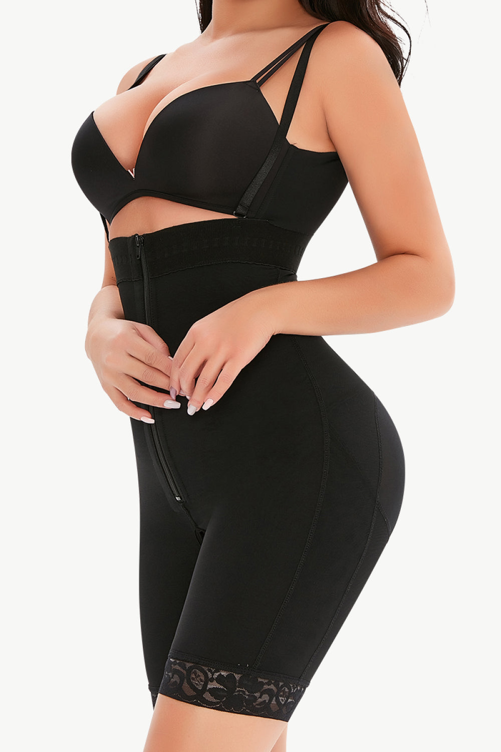 Full Size Lace Detail Zip-Up Under-Bust Shaping Bodysuit  Shop One Place