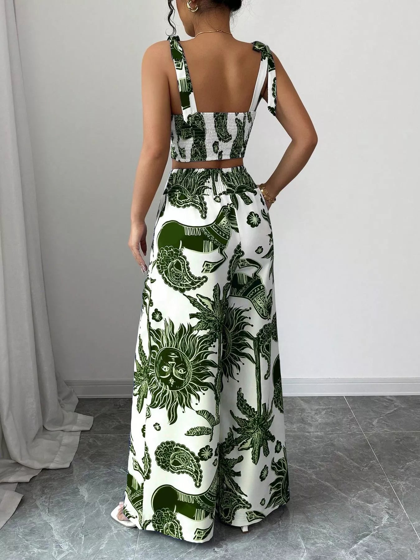 Floral Print Smocked Crop Top & Wide-Leg Pants Set – Women’s Two-Piece Outfit  Shop One Place