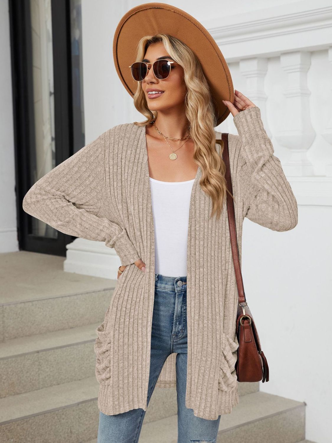 Pocketed Open Front Long Sleeve Cardigan  Shop One Place