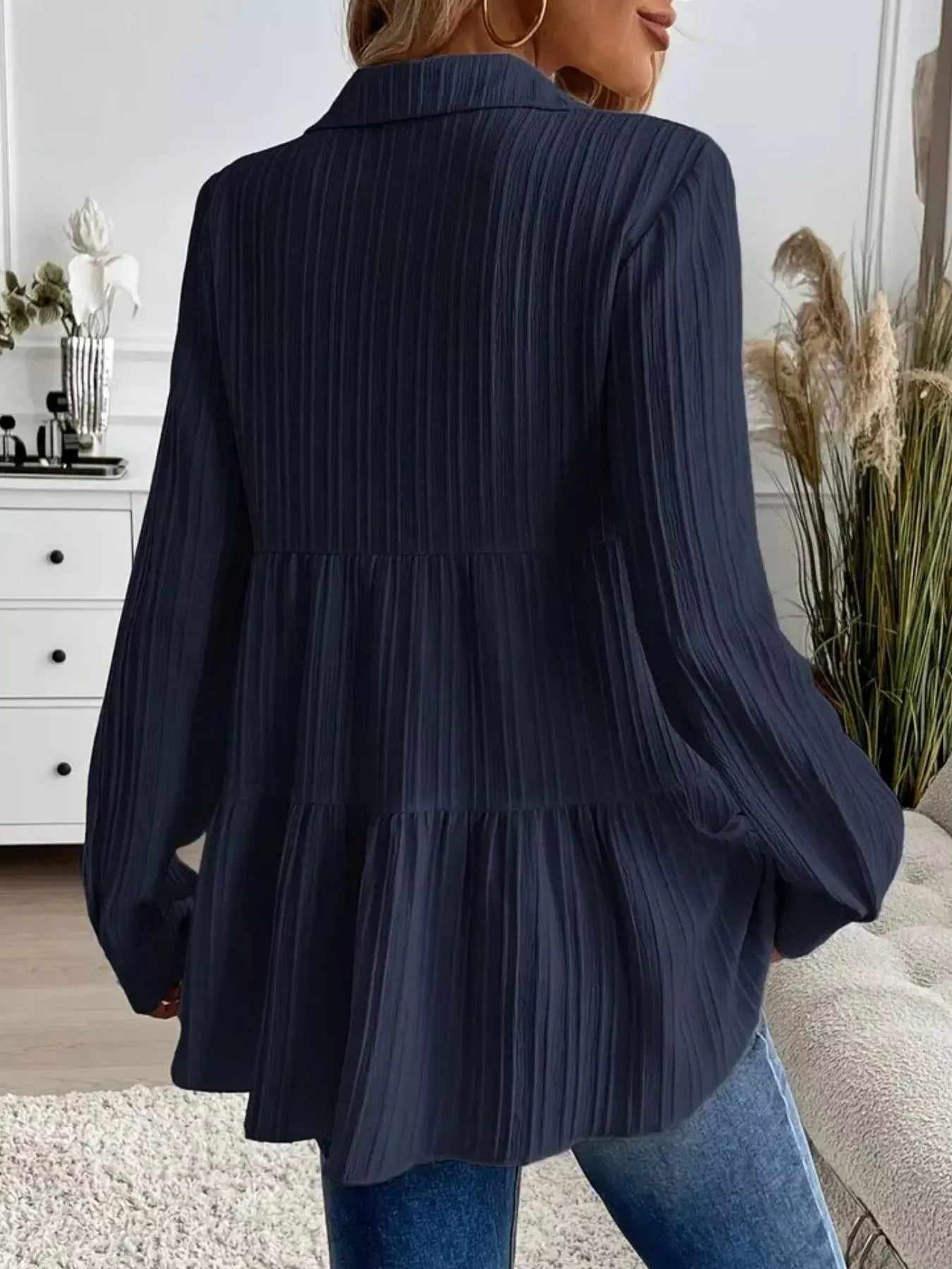 Button-Down Long Sleeve Tiered Shirt  Shop One Place