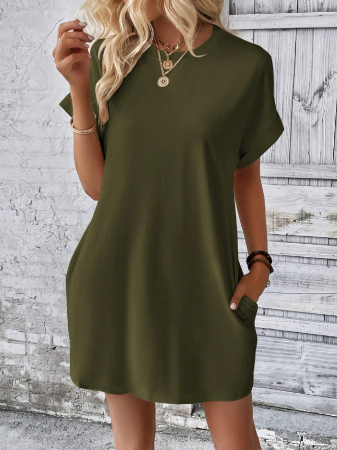 Short Sleeve Mini Tee Dress with Pockets  Shop One Place