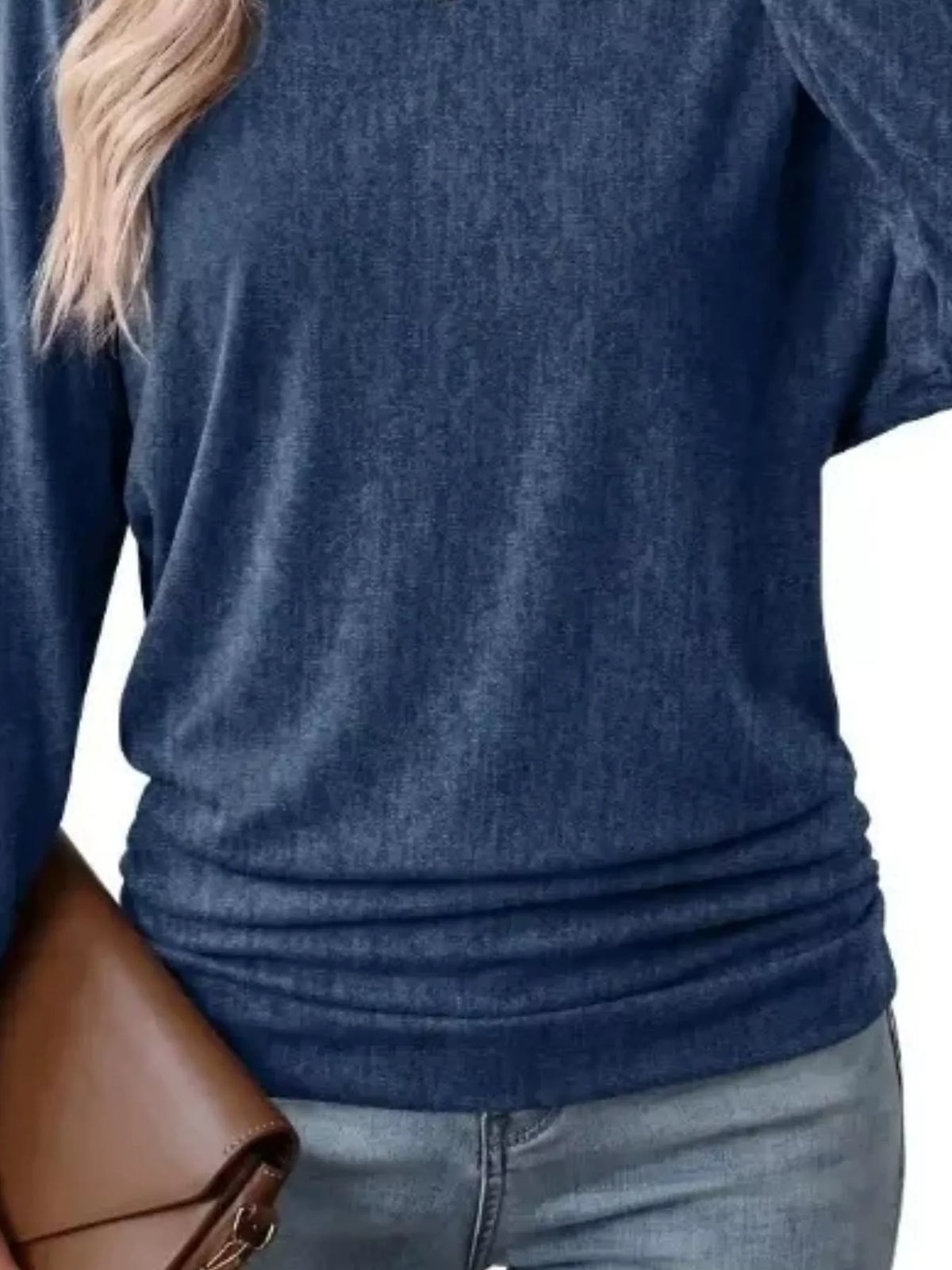 Women's Long Sleeve Crew Neck T-Shirt with Ruched Hem – view 22