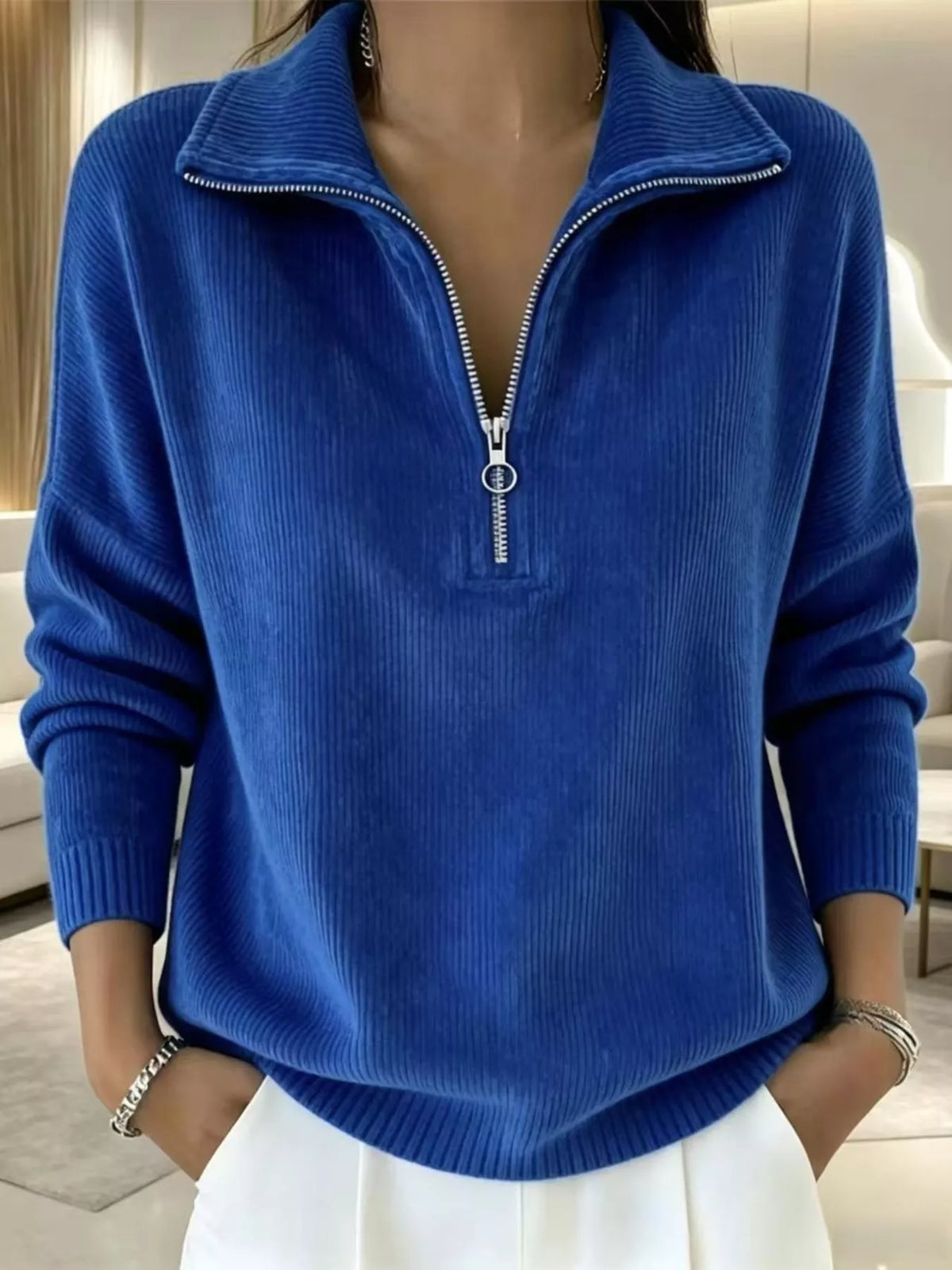 Full Size Corduroy Quarter-Zip Sweatshirt Plus Size  Shop One Place