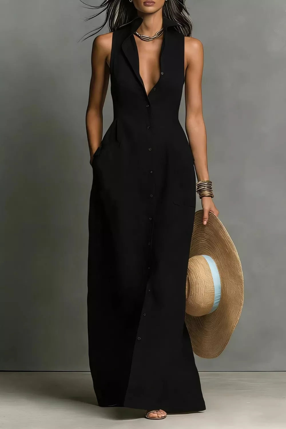 Sleeveless Button-Down Maxi Dress  Shop One Place
